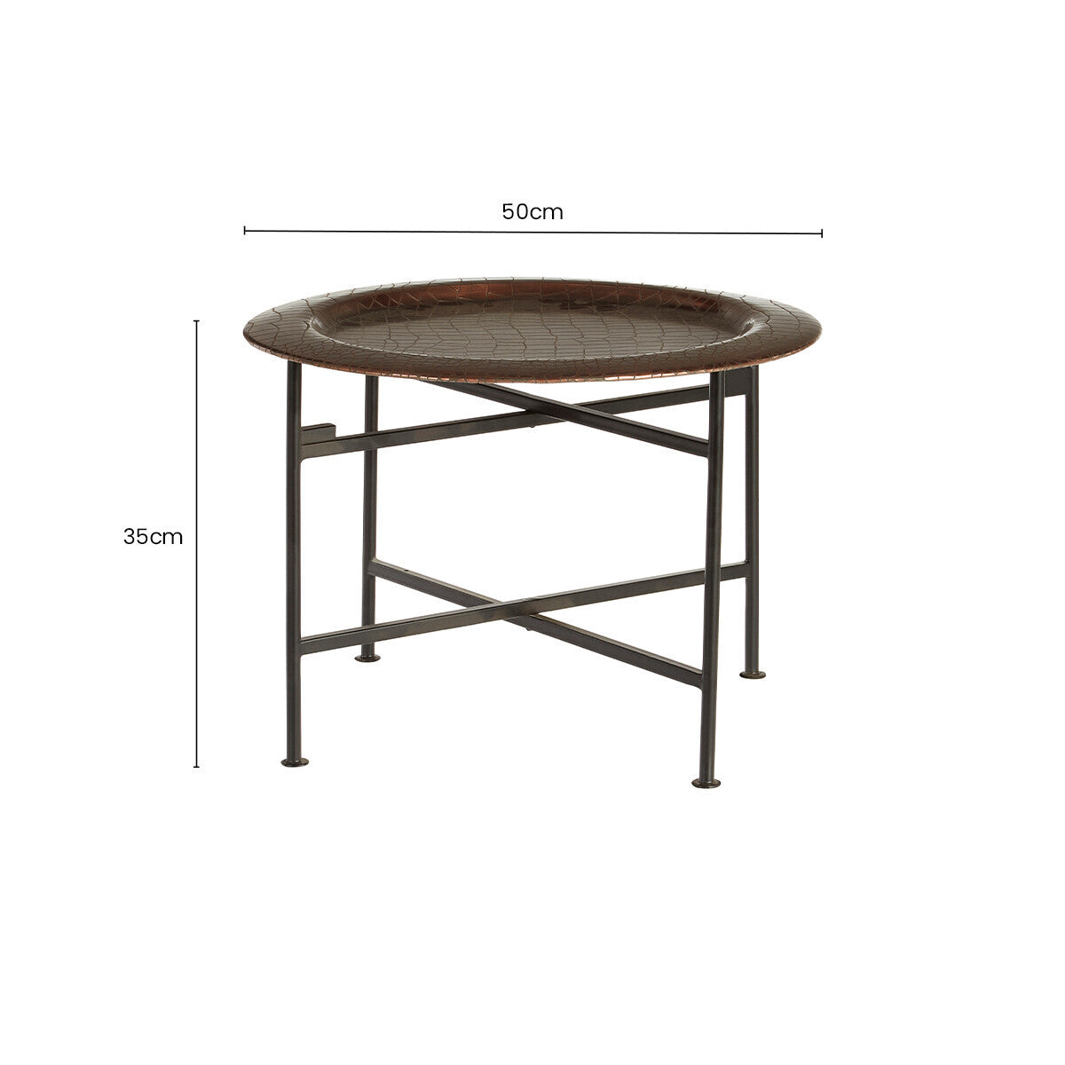 Orsina Hege Round Side Table – Copper Crocodile Texture & Black Metal