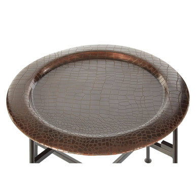 Orsina Hege Round Side Table – Copper Crocodile Texture & Black Metal