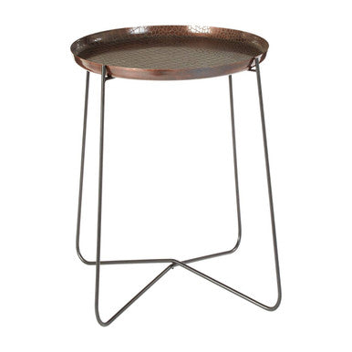 Orsina Hege Round Side Table – Copper Crocodile Texture & Black Metal
