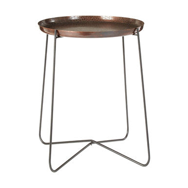 Orsina Hege Round Side Table – Copper Crocodile Texture & Black Metal