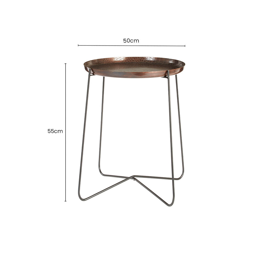 Orsina Hege Round Side Table – Copper Crocodile Texture & Black Metal