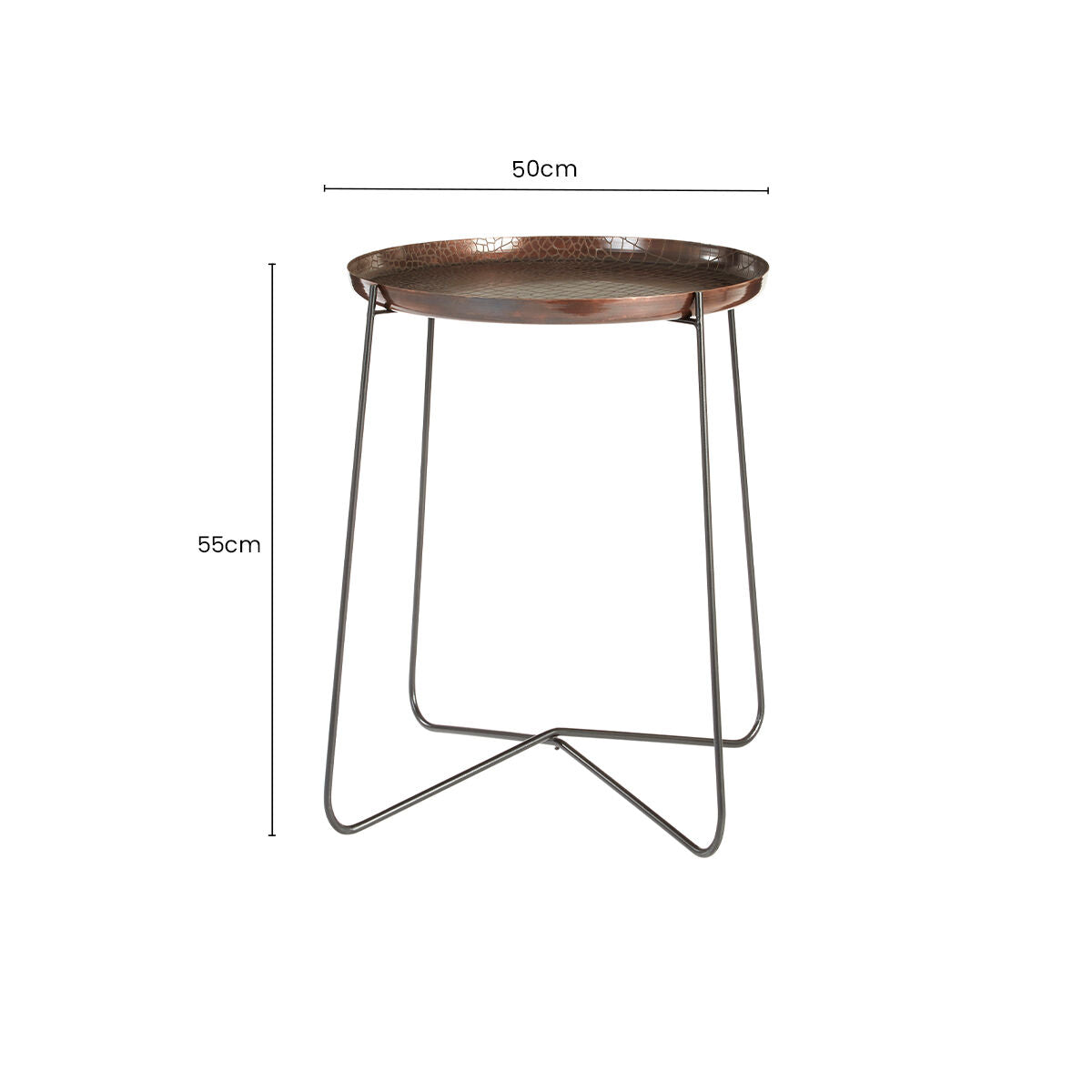 Orsina Hege Round Side Table – Copper Crocodile Texture & Black Metal