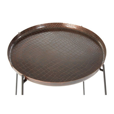 Orsina Hege Round Side Table – Copper Crocodile Texture & Black Metal