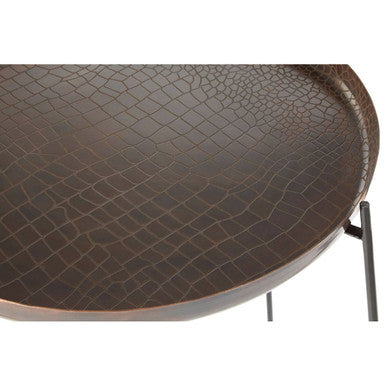 Orsina Hege Round Side Table – Copper Crocodile Texture & Black Metal