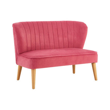 Orsina Mia Kids 2-Seat Sofa – Pink Velvet Channel Tufted Settee