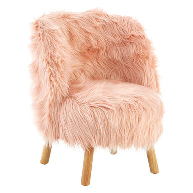 Orsina Kids Pink Faux Fur Chair – Plush Nursery Seating with Wood Legs