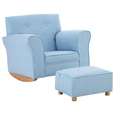 Orsina Kids Blue and White Stripe Rocking Chair with Footstool