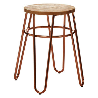 Orsina District Hairpin Stool – Rose Gold Metal and Elm Wood Seat