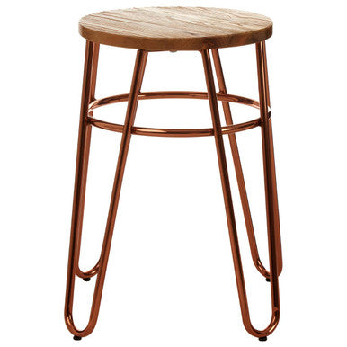 Orsina District Hairpin Stool – Rose Gold Metal and Elm Wood Seat