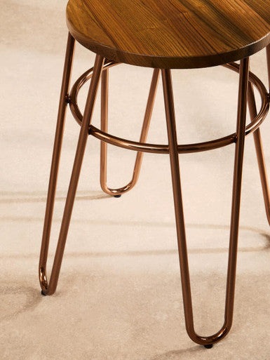 Orsina District Hairpin Stool – Rose Gold Metal and Elm Wood Seat