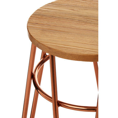 Orsina District Hairpin Stool – Rose Gold Metal and Elm Wood Seat