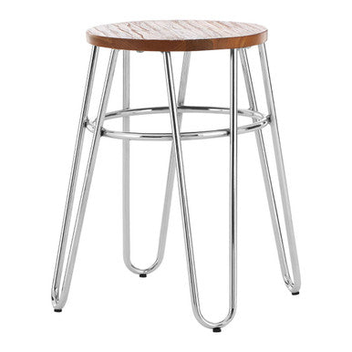 Orsina District Hairpin Legs Stool | Elm Wood Seat & Chrome Frame