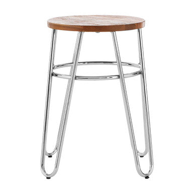 Orsina District Hairpin Legs Stool | Elm Wood Seat & Chrome Frame
