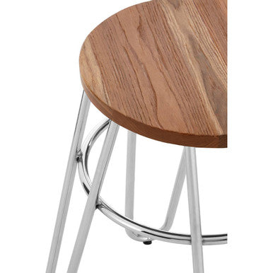 Orsina District Hairpin Legs Stool | Elm Wood Seat & Chrome Frame