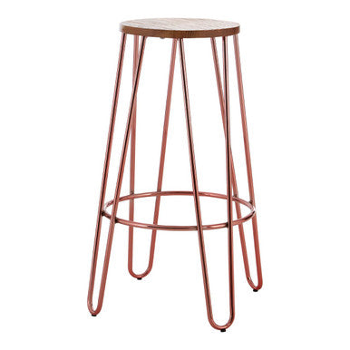 Orsina District Bar Stool – Rose Gold Metal Legs with Wooden Top