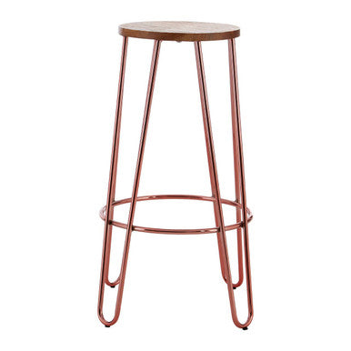 Orsina District Bar Stool – Rose Gold Metal Legs with Wooden Top
