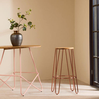 Orsina District Bar Stool – Rose Gold Metal Legs with Wooden Top