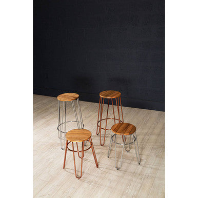 Orsina District Bar Stool – Rose Gold Metal Legs with Wooden Top