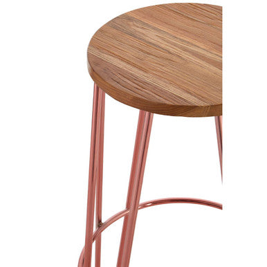 Orsina District Bar Stool – Rose Gold Metal Legs with Wooden Top