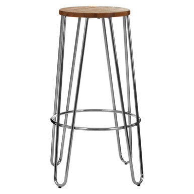 Orsina District Hairpin Stool – Rose Gold Metal and Elm Wood Seat