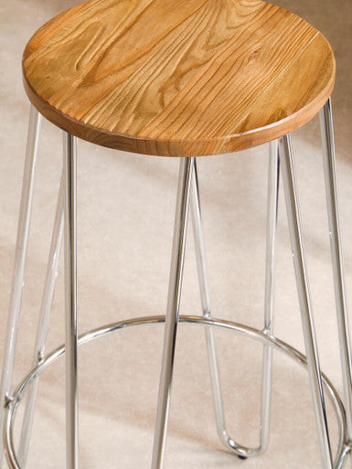 Orsina District Hairpin Stool – Rose Gold Metal and Elm Wood Seat