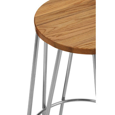 Orsina District Hairpin Stool – Rose Gold Metal and Elm Wood Seat