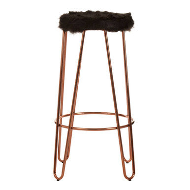 Orsina District Faux Fur Hairpin Bar Stool – Rose Gold & White