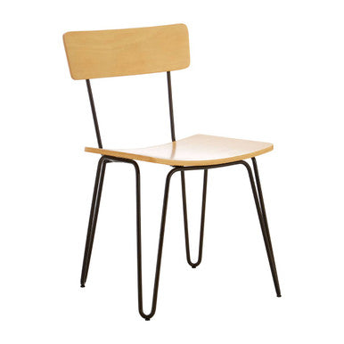 Orsina District Industrial Dining Chair with Wood Seat and Hairpin Legs