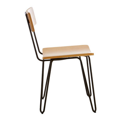 Orsina District Industrial Dining Chair with Wood Seat and Hairpin Legs