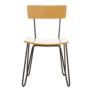 Orsina District Industrial Dining Chair with Wood Seat and Hairpin Legs