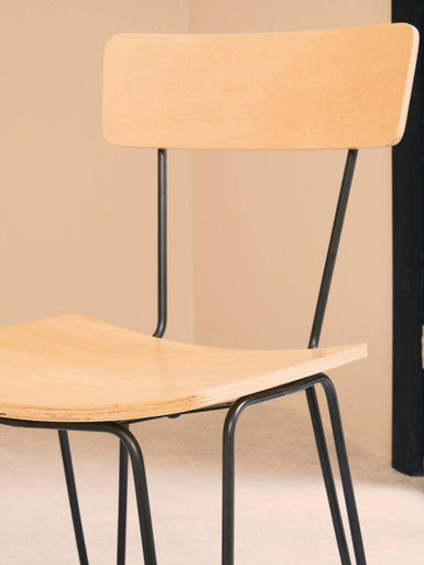 Orsina District Industrial Dining Chair with Wood Seat and Hairpin Legs