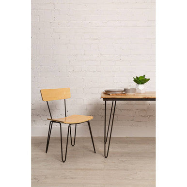 Orsina District Industrial Dining Chair with Wood Seat and Hairpin Legs