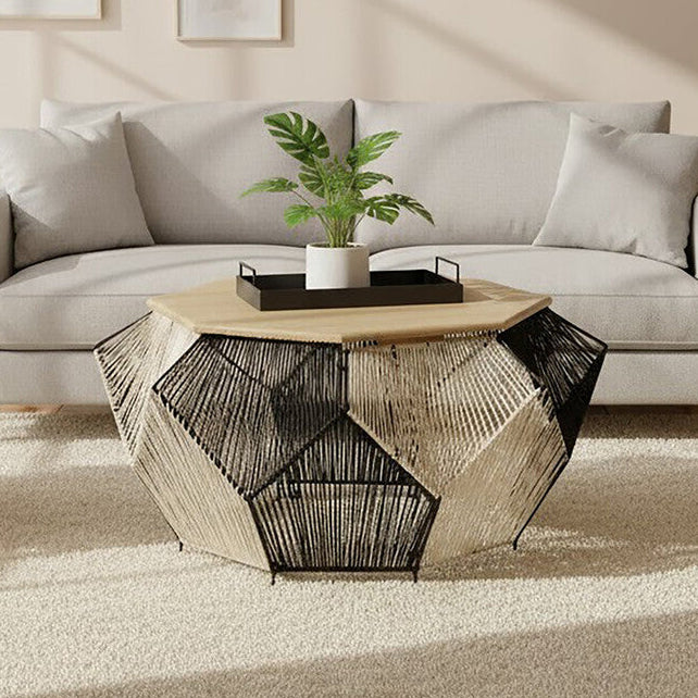 Orsina Fusion Hexagon Coffee Table – Woven Black and Silver Design