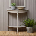 Orsina Heritage Half Moon Console Table – Grey Putty Wood with Shelf
