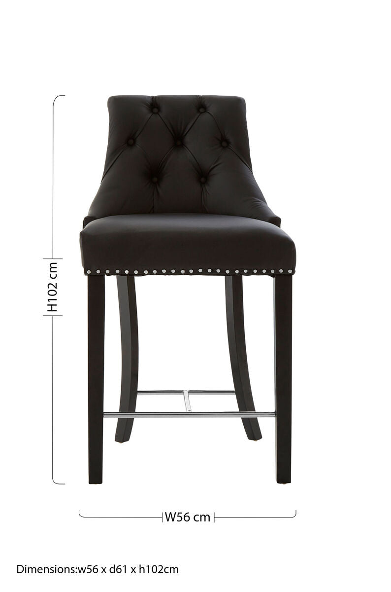 Orsina Regents Park Black Faux Leather Bar Chair | Tufted Counter Stool