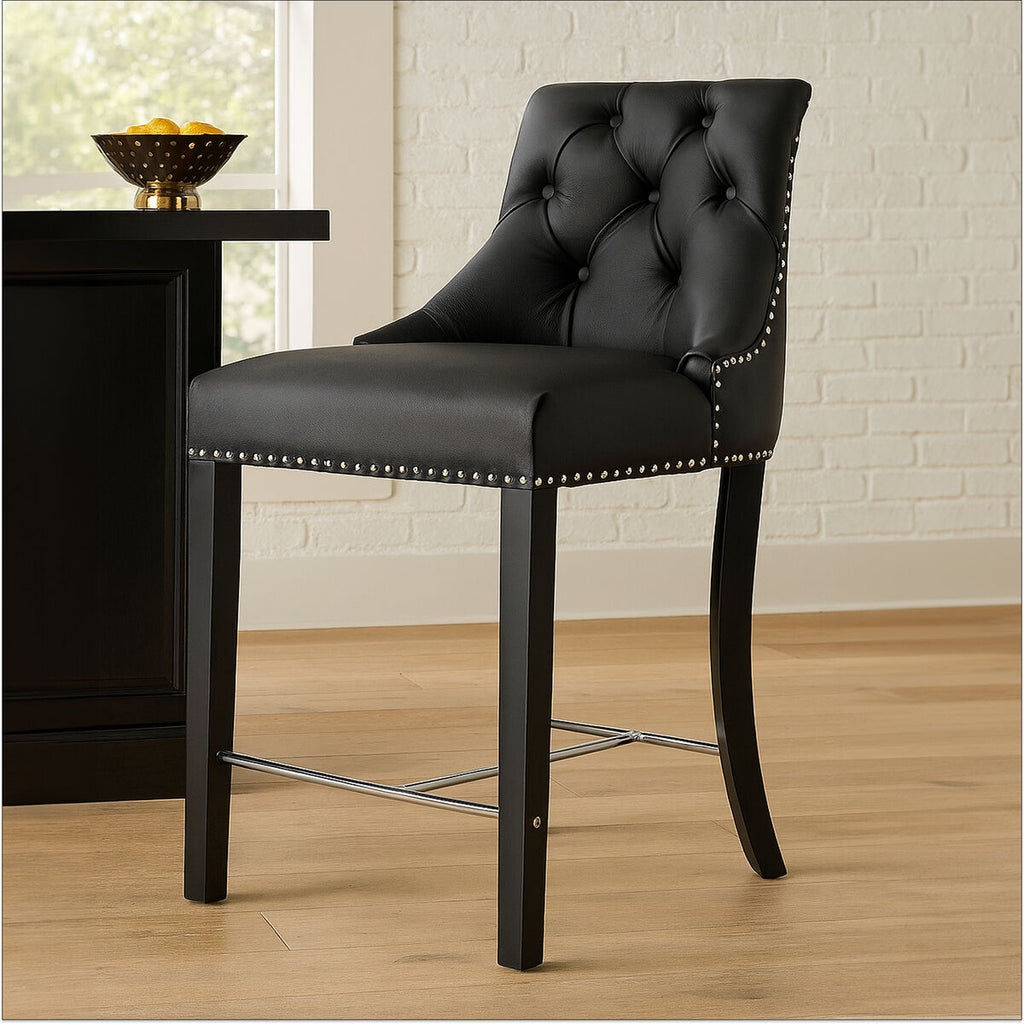 Orsina Regents Park Black Faux Leather Bar Chair | Tufted Counter Stool