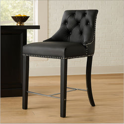 Orsina Regents Park Black Faux Leather Bar Chair | Tufted Counter Stool