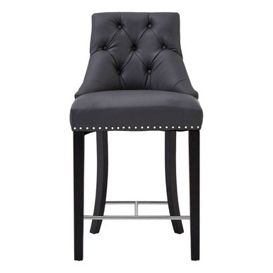 Orsina Regents Park Grey Faux Leather Bar Chair – Tufted Counter Stool