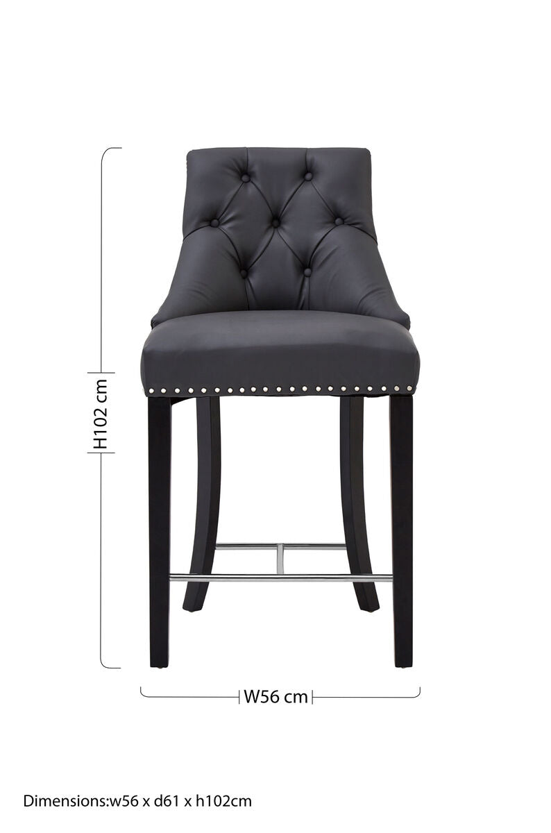 Orsina Regents Park Grey Faux Leather Bar Chair – Tufted Counter Stool