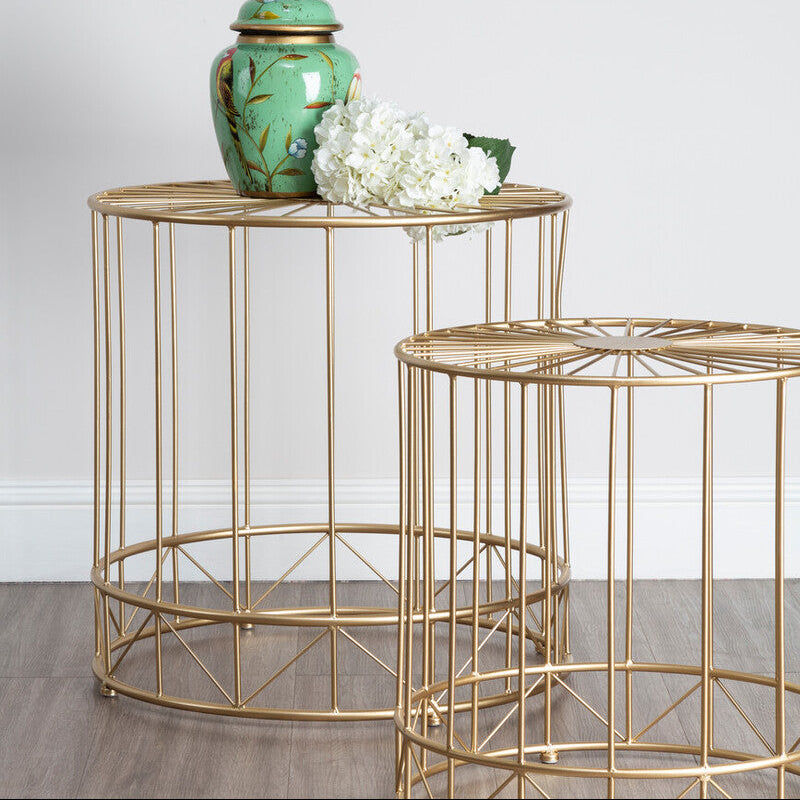 Orsina Lexi Round Side Tables – Set of 2 Gold Luxury Accent Tables
