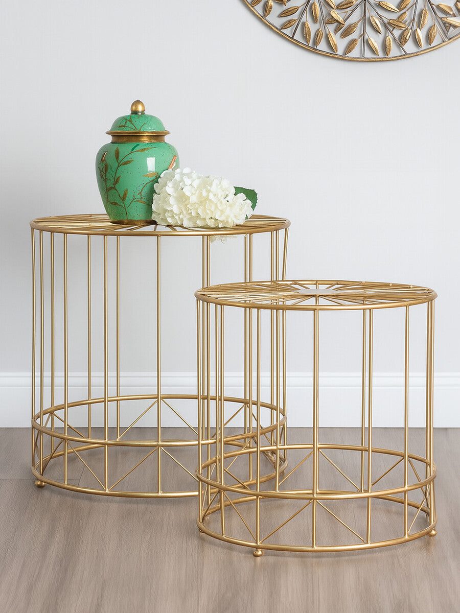 Orsina Lexi Round Side Tables – Set of 2 Gold Luxury Accent Tables