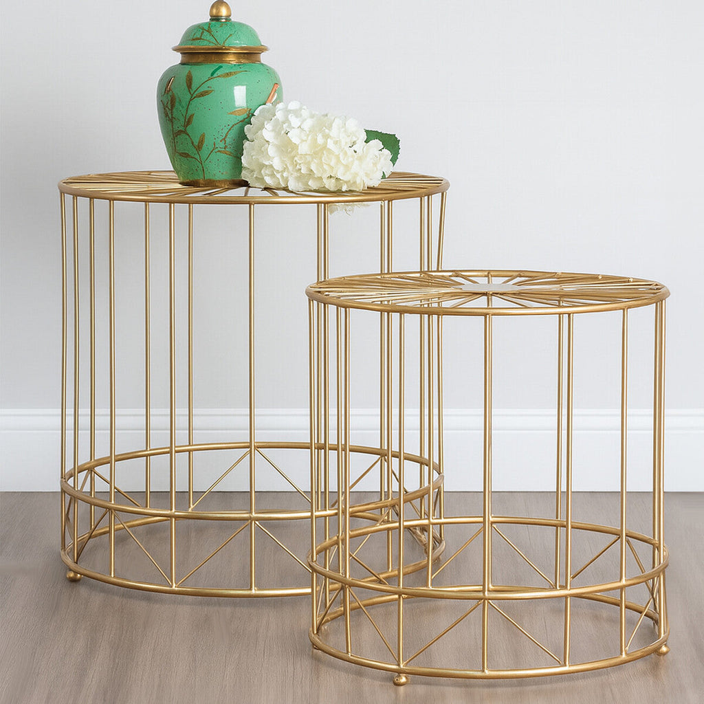 Orsina Lexi Round Side Tables – Set of 2 Gold Luxury Accent Tables