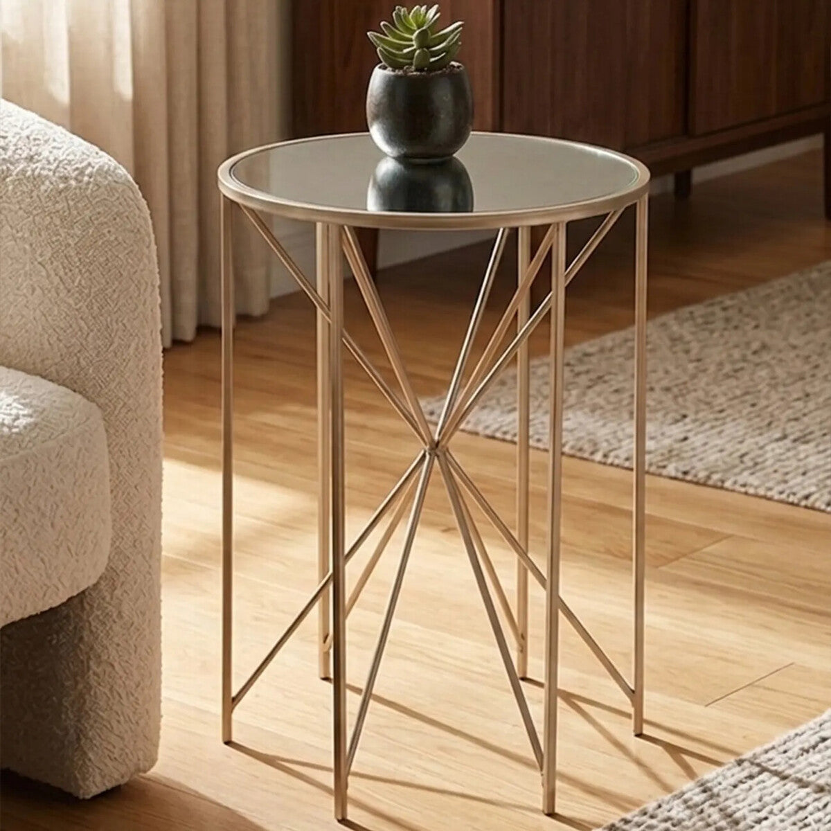 Orsina Arcana Side Table – Modern Mirrored Glass Top Accent Table