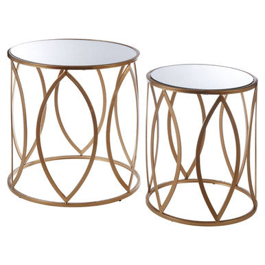 Orsina Arcana Gold Side Tables – Set of 2 Mirrored Top Accent Tables