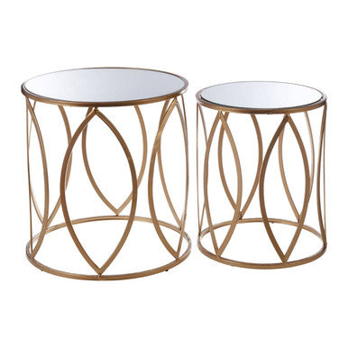 Orsina Arcana Gold Side Tables – Set of 2 Mirrored Top Accent Tables