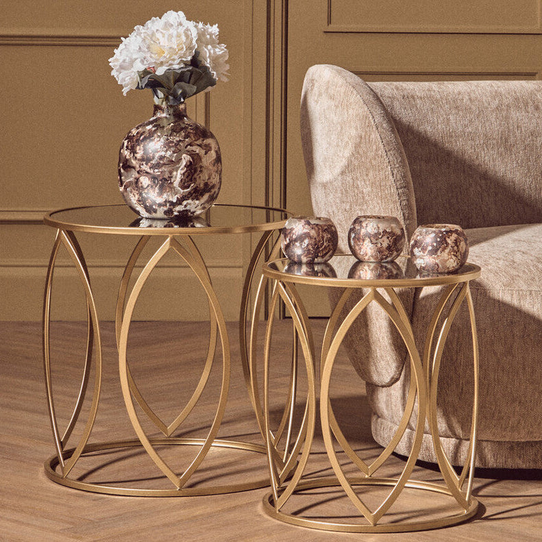 Orsina Arcana Gold Side Tables – Set of 2 Mirrored Top Accent Tables