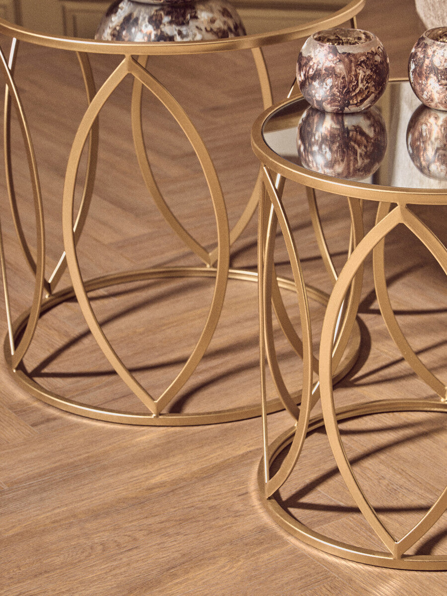 Orsina Arcana Gold Side Tables – Set of 2 Mirrored Top Accent Tables