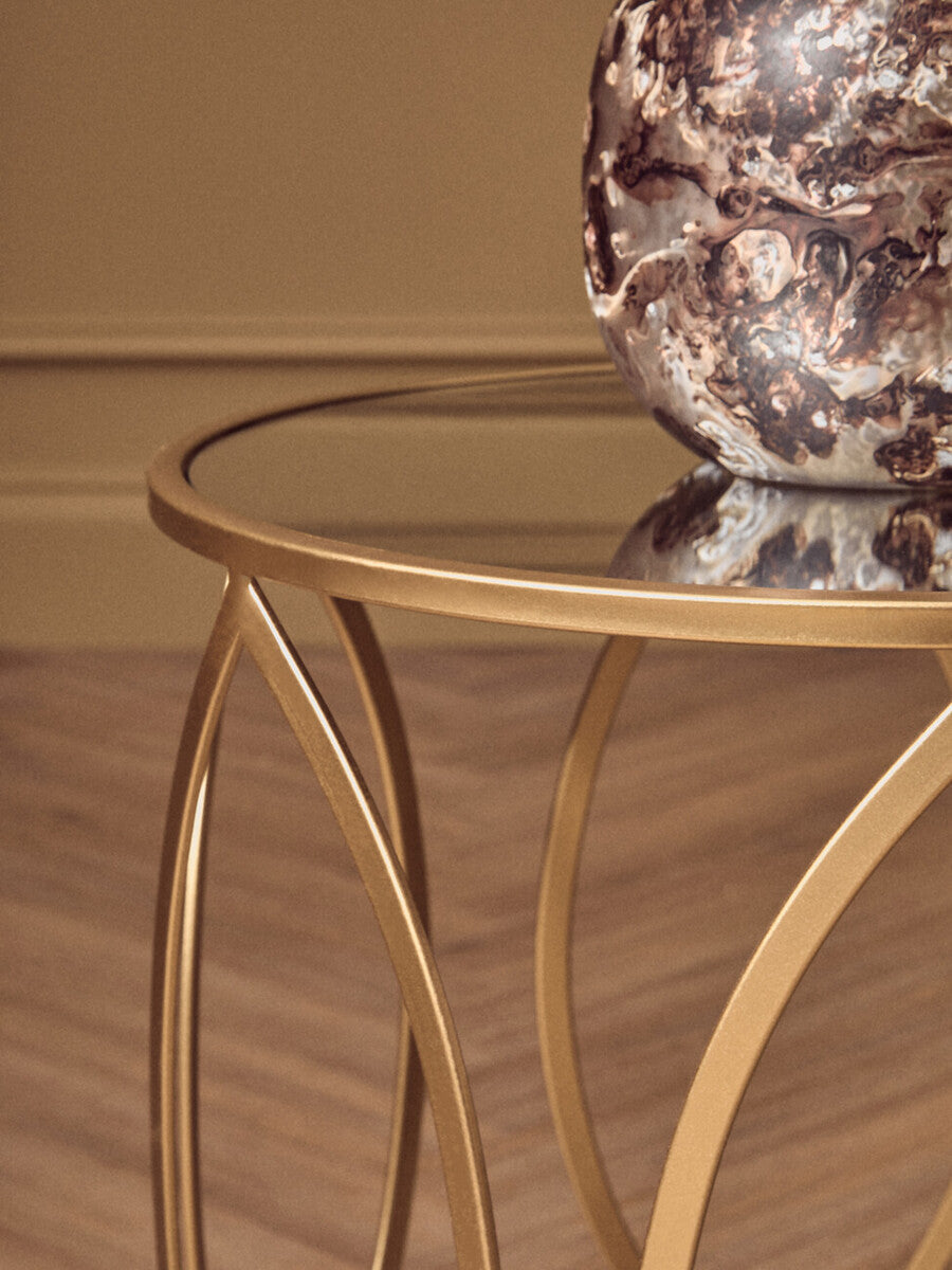 Orsina Arcana Gold Side Tables – Set of 2 Mirrored Top Accent Tables
