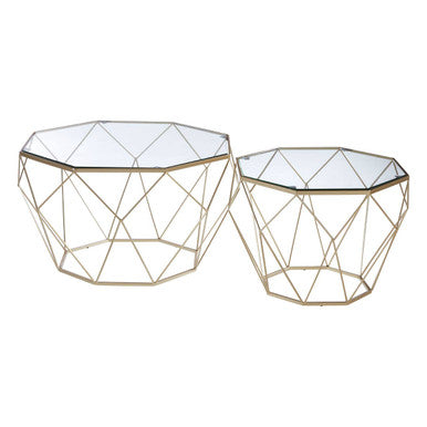 Orsina Arcana Gold Geometric Side Tables - Set of 2 Glass Top Nesting