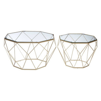 Orsina Arcana Gold Geometric Side Tables - Set of 2 Glass Top Nesting